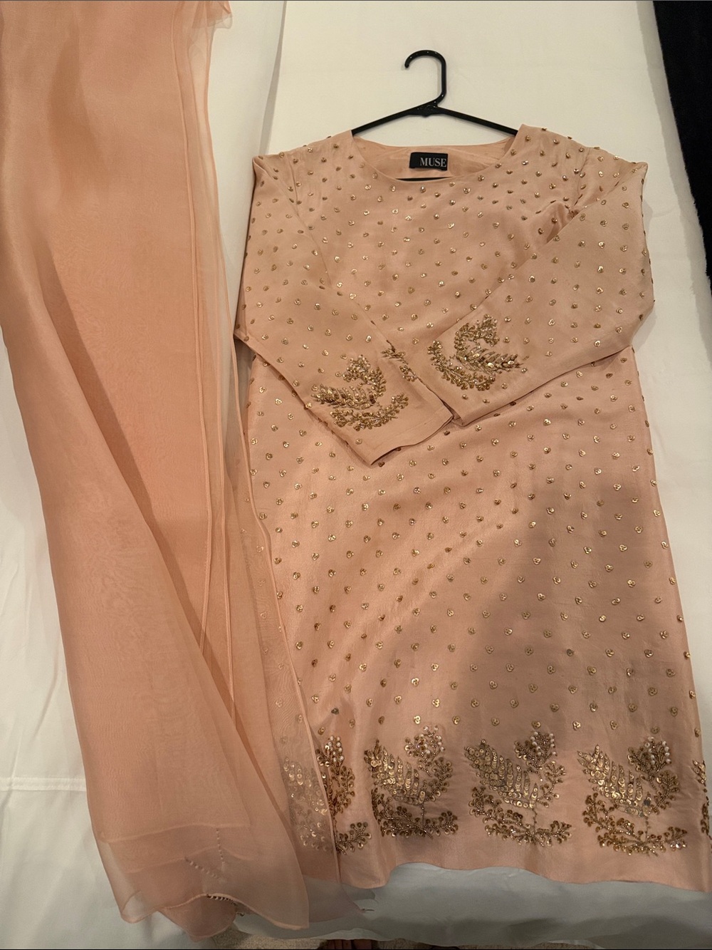 Muse Peach Embellished Tunic with duppata